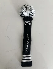 Golf Club Head Cover SonarTec Pom Pom Hybrid Utility Knitted Sock Black & White