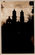 Sunset Silhouette of Santa Prisca Church Taxco Mexico Mexicana RPPC Postcard