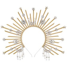 Sunburst Spike Halo Crown, Moon Star Greek Goddess Gold Headband