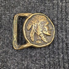 Vintage Solid Brass Belt Buckle Indian Head Buffalo Nickle Native American Face