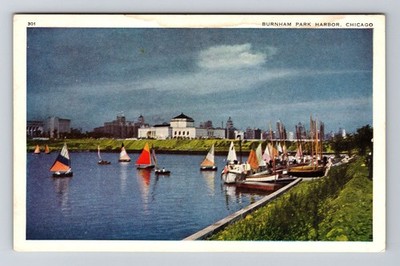 Chicago IL-Illinois, Burnham Park Harbor Vintage Souvenir Postcard