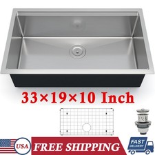 33"x19"x10" Single Bowl Kitchen Sink Stainless Steel Undermount Workstation Sink