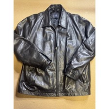 Chaqueta forrada acolchada con cremallera completa de cuero negra Gap para hombre XL RN 54023