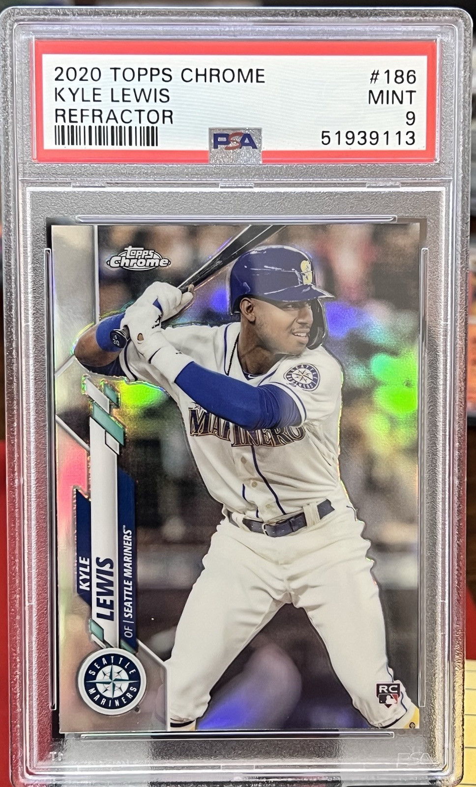 Kyle Lewis 2020 Topps Chrome Rookie Refractor #186 Mariners RC PSA 9