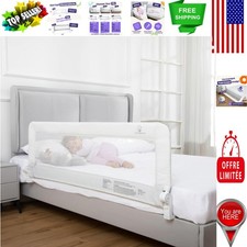 Easy Installation Toddler Bed Rail 55.5" Long - Swing Down Design in White