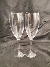 DOM PERIGNON Signed  Aproximately 9" Crystal Champagne Flute Glasses 2 Each.