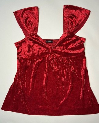Vintage Cocomo Red Velvet Blouse - Y2K Romantic Coquette Holiday Glam