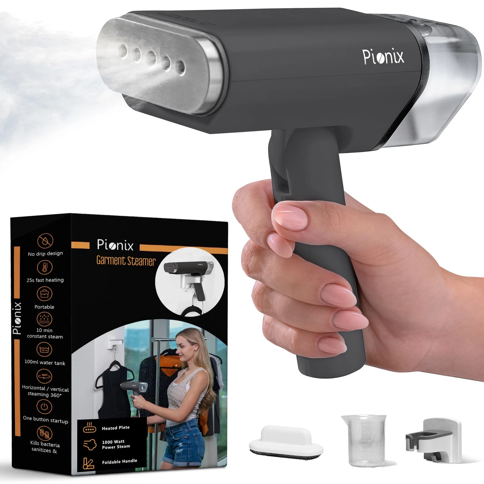 Pionix Handheld Garment Steamer - Foldable Handheld Steamer Clothes, 2-in-1 H...