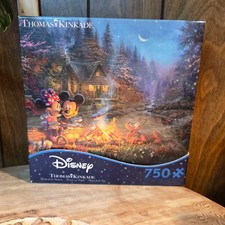 Disney Thomas Kinkade 750-Piece Puzzle Mickey Minnie Sweetheart Campfire Poster