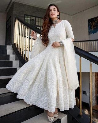 Indian Cotton Anarkali Kurti Set Women Designer Party Wear Kurta Dupatta Set