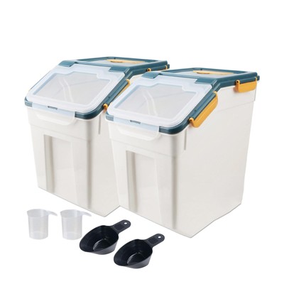 2 Pack Rice Storage Container with Measuring Cup 50 lb Flour Storage Containe...