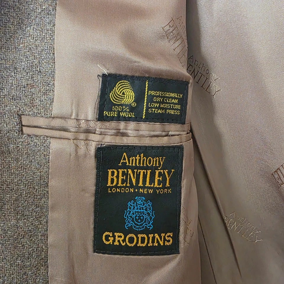 Blazer de lana Anthony Bentley grande Londres marrón espiga abrigo deportivo ropa de hombre Foto 3 de 4