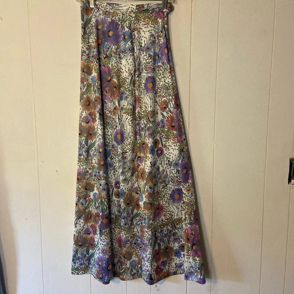Womens 60s Maxi Skirt Size Small Multi-Color Floral Print Flowy Vintage - Image 3 of 4