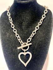 LADIES STERLING SILVER T BAR 17" SPARKLING HEART NECKLACE CHAIN JEWELLERY 925