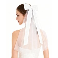 Short Wedding Hair Bow Veil White Bows Wedding Veil Elegant Bachelorette Veil...
