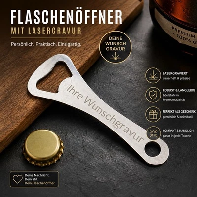 Metall Flaschenöffner Bieröffner mit Gravur flach gelasert Wunschname Geschenk - Bild 1 von 4