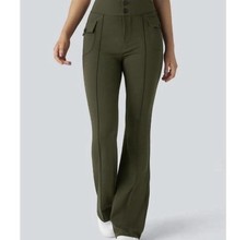 Halara Flare Pants Small Women Medium Olive Green Pocket High Rise Yoga Leggings