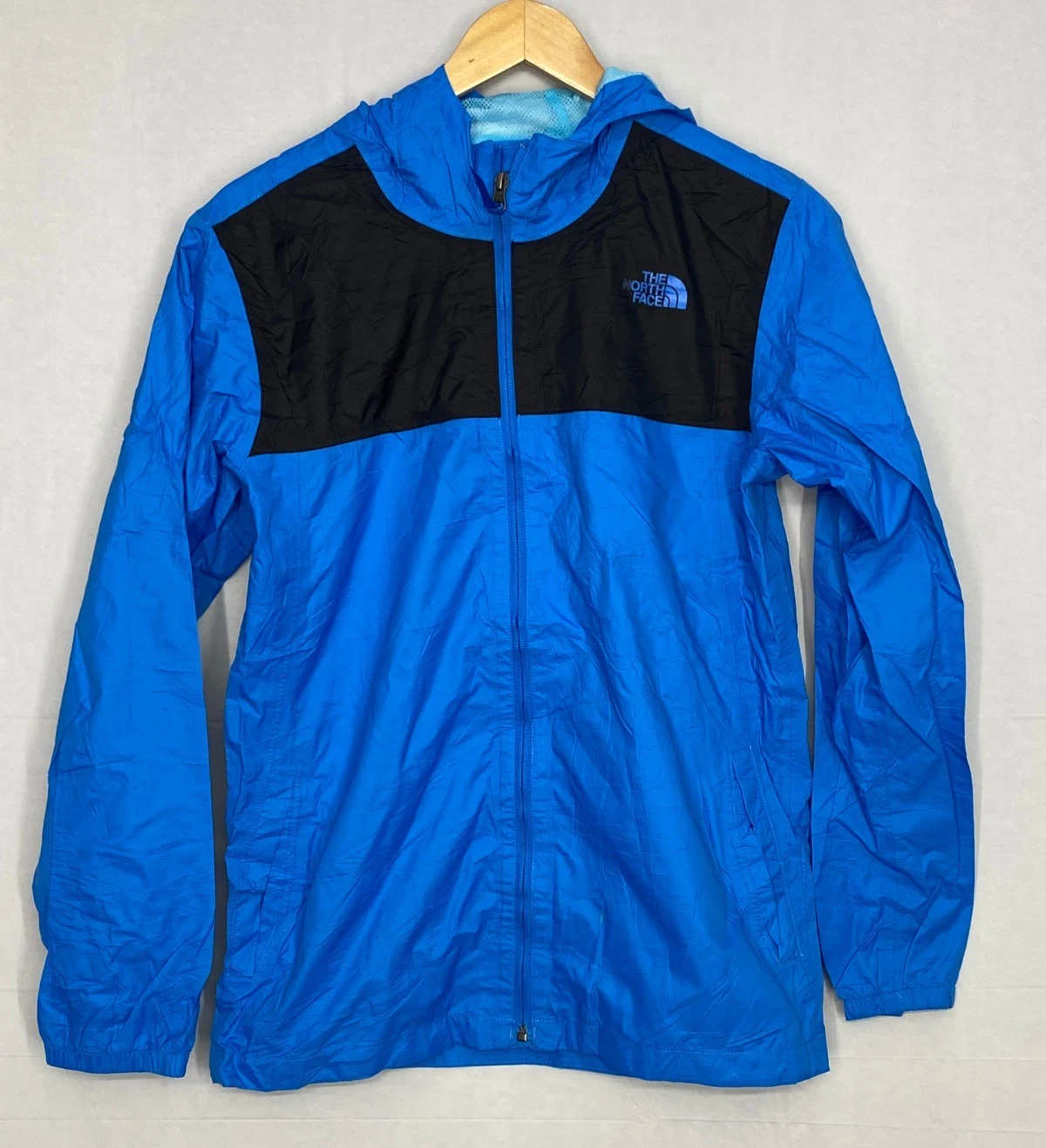 The North Face Windbreaker Hooded Jacket Boys Blue Black Full Zip XL (18/20)