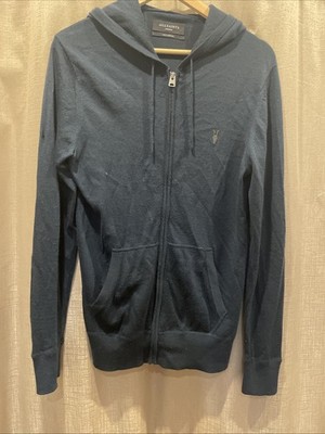 AllSaints Hoodie Herren Medium Navy Mode Merinowolle Reißverschluss Ramskull