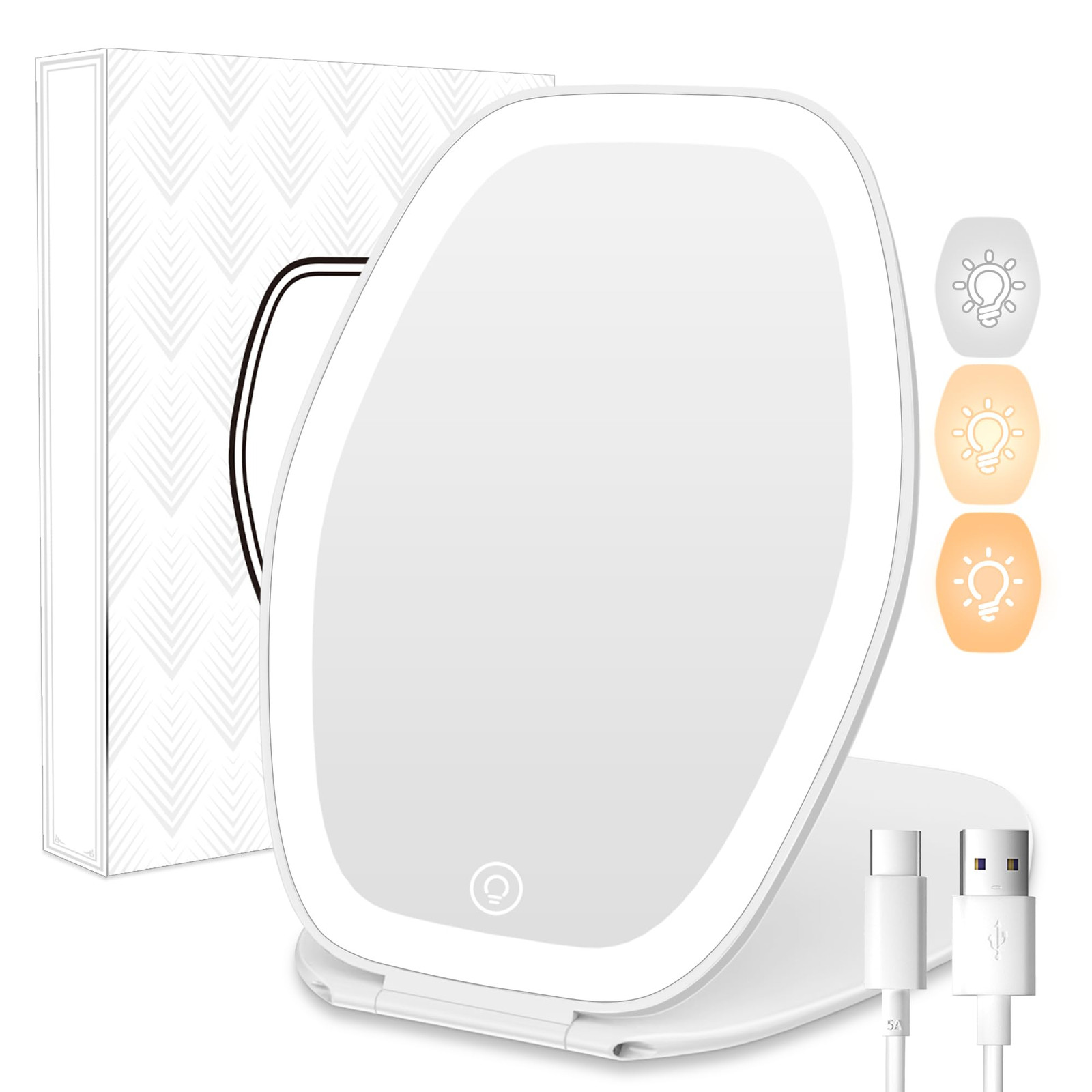 Portable LED Travel Makeup Mirror with 3 Color Touch Lighting  -image
