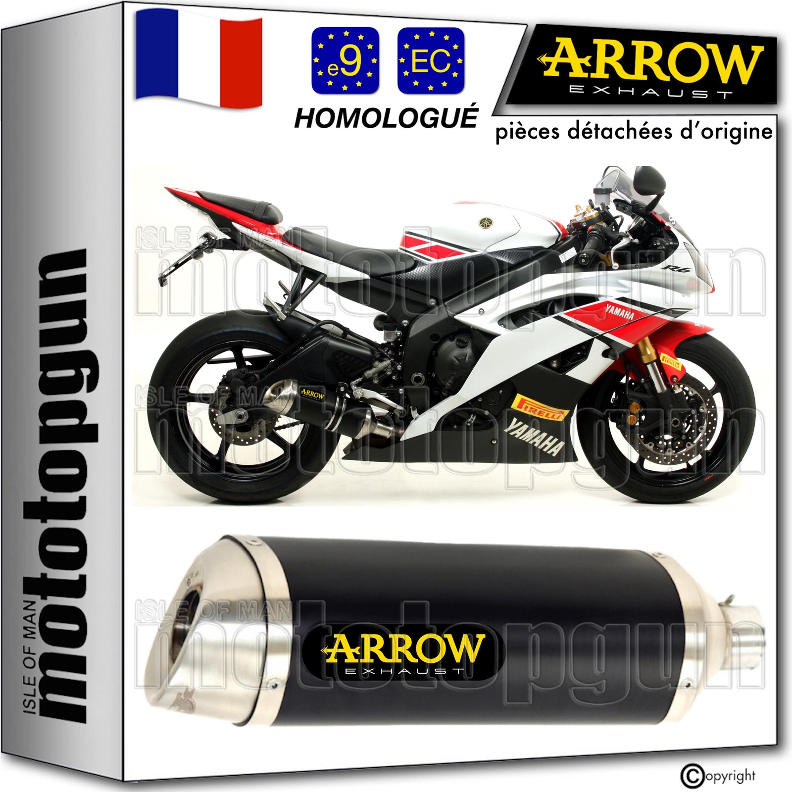 Pot echappement noir Arrow Thunder pour moto Yamaha YZF 600 R6 2009