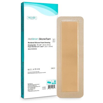 MedVance Silicone Bordered Adhesive Wound Dressing, 4''x 12'', Box of 5