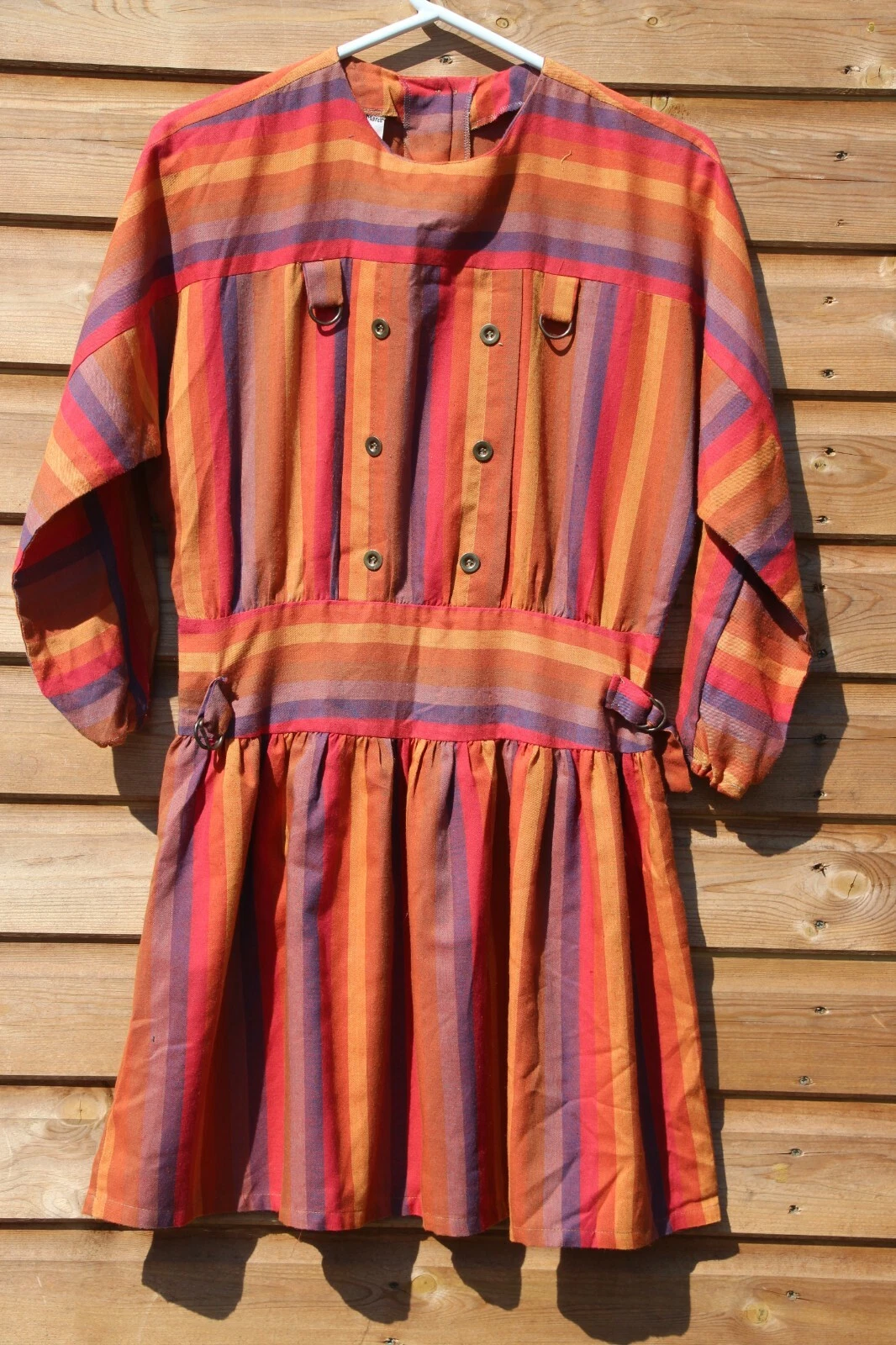 Vintage 90s Soft Cotton Boho Gunge Striped Mini Dress M
