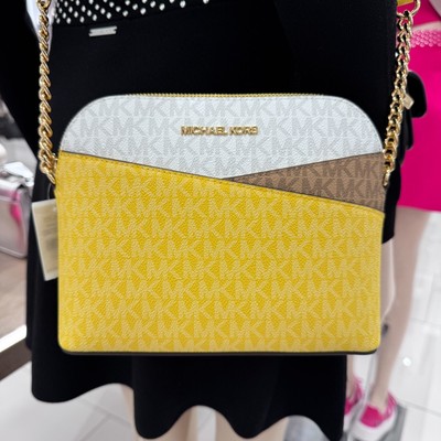MICHAEL KORS JET SET TRAVEL DOME CROSSBODY BAG Marguerite Daisy Yellow Multi