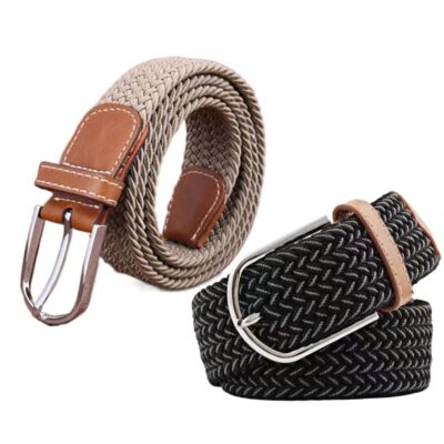 No Hole Stretch Woven Belt Adjustable Men's Waistband Gift UK