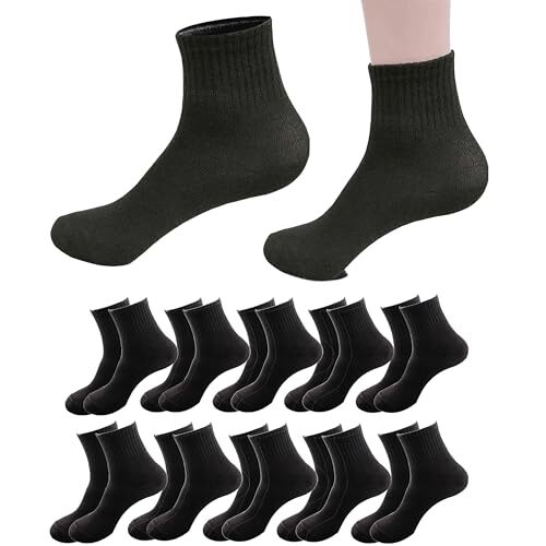 RICHBULL 10 Pairs Thin Crew Socks for Men & Women, Breathable Casual 5-10 Black