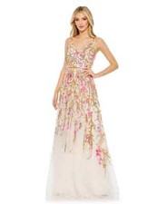 NWD, Mac Duggal V Neck Floral Embellished Spaghetti Strap Gown SZ 14 #LD186
