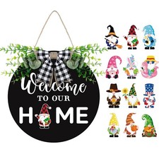 Gnome Wooden Seasonal Welcome Door Sign Christmas Wooden Interchangeable Welc...
