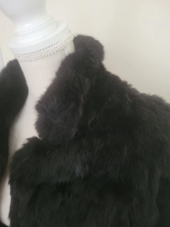复古 70 年代 Mademoiselle Furs 黑色 Raɓbit 夹克小号 GUC — 第 2/4 张图片