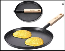 Frying Pan Skillet 8-inch Flat Crepe Pan, Lightweight Grill Pan with Wooden H...