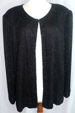 VTG Lawrence Kazar NY Allover Sequin Black Party Cocktail Evening Jacket Sz 2X