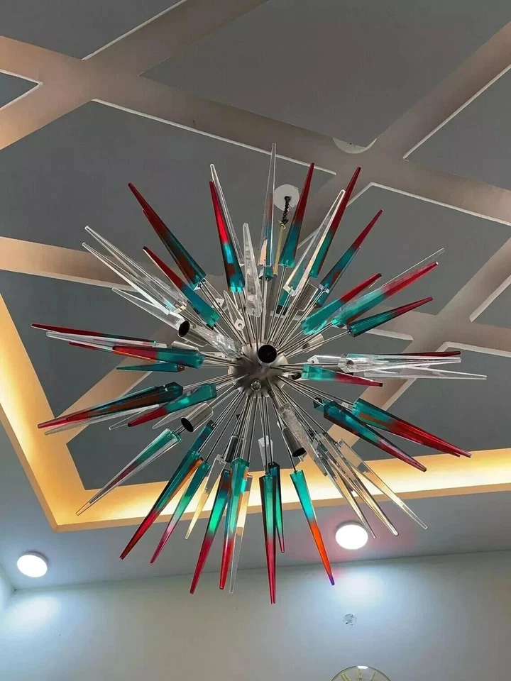 Lámpara de araña italiana Mid Century Murano color acrílico erizo Sputnik Foto 3 de 4
