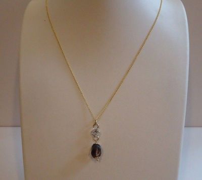 14K GELBGOLD DAMEN HALSKETTE ANHÄNGER 4 KARAT RAUCHTOPAS & LABORGEFERTIGTER DIAMANT