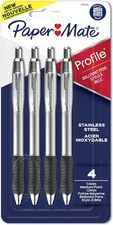 4Pk  Profile Ballpoint Pens, Retractable Pen Steel Barrel, 1 Mm, Blac