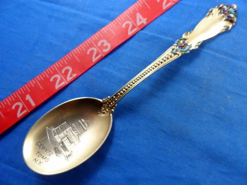 Unique Antique 5-3/8" Enamel Reed & Barton New York Sterling Souvenir Spoon Old!