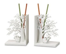 PartyLite White Woodland Bookends + Raspberry Rhubarb Scent Sticks