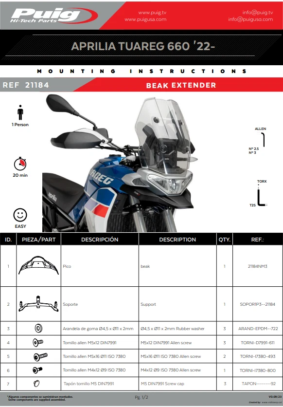 Extensor de bico Puig extensão frontal preto fosco Aprilia Tuareg 660 2021 - 2025 - Imagem 4 de 4