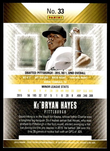 2015 PANINI ELITE EXTRA EDITION KE BRYAN HAYES R68 - Picture 2 of 2