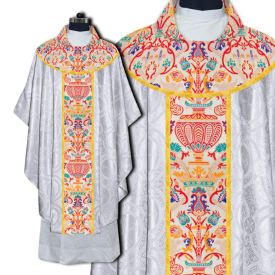White Gothic Chasuble with Coronation Tapestry   Priest Liturgical Vestment