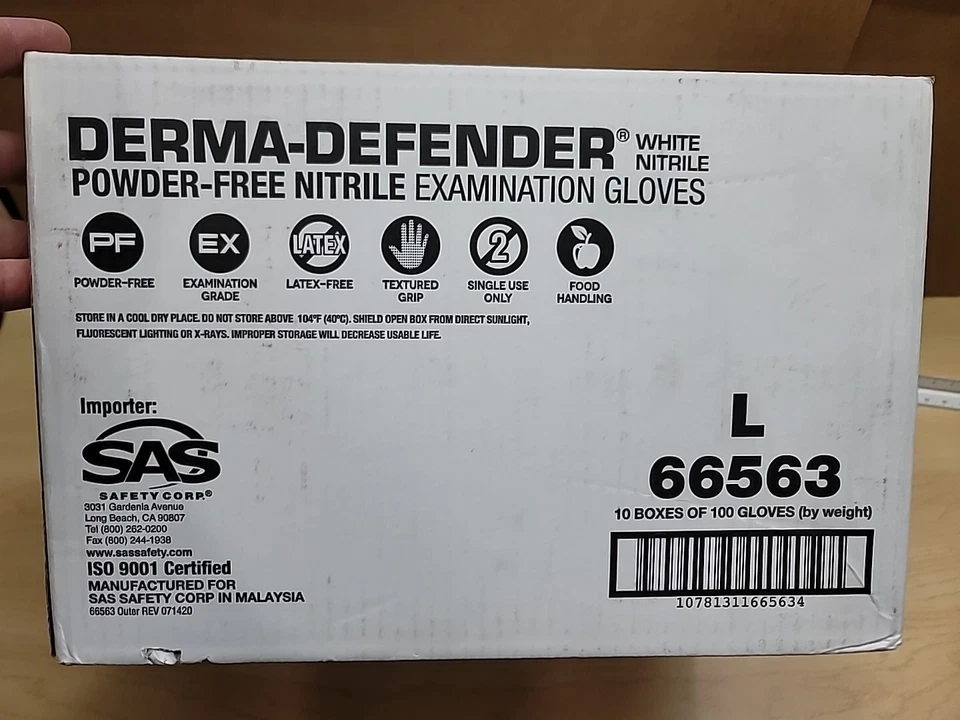 1000 guantes de seguridad de nitrilo blanco SAS 3,5 mil L examen médico de trabajo sin polvo 66563 Foto 2 de 4