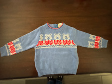 Vintage Teddy Bear Size 12M Toddler Pullover Knit Sweater Blue
