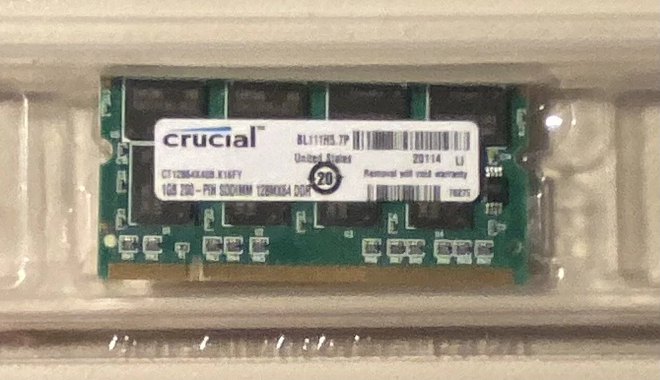 Crucial 1GB 200 Pin DDR2 SODIMM 126MX64 Memory Card NEW In Package - Image 2 of 4