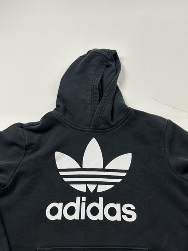 Adidas Hoodie Sweatshirt Youth Boys Small 9-10 Black Big Logo Pullover - Picture 2 of 7
