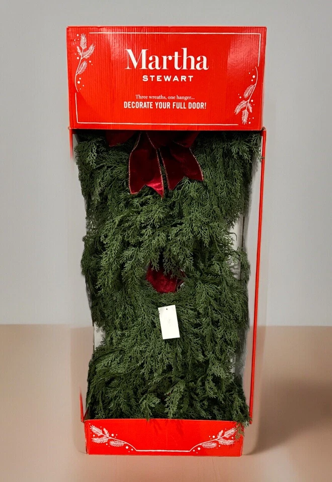 Martha Stewart Three Christmas Wreaths Artificial Door Hanger Velvet Ribbon New - Image 2 of 4
