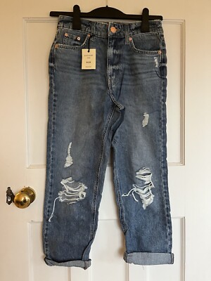 River Island Blue Ripped High Rise Mom Jeans RI Superfly 25