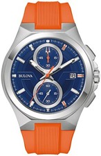 Bulova Men's Maquina Quartz Chronograph Date Orange Silicon Watch 46 MM 96B407